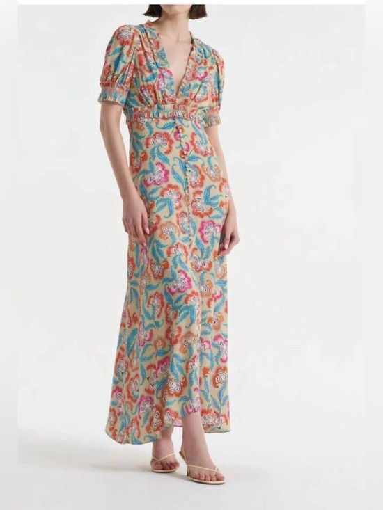 SALONI Dresses & Skirts - SALONI Cream Multicolor Floral V-Neck Maxi Dress